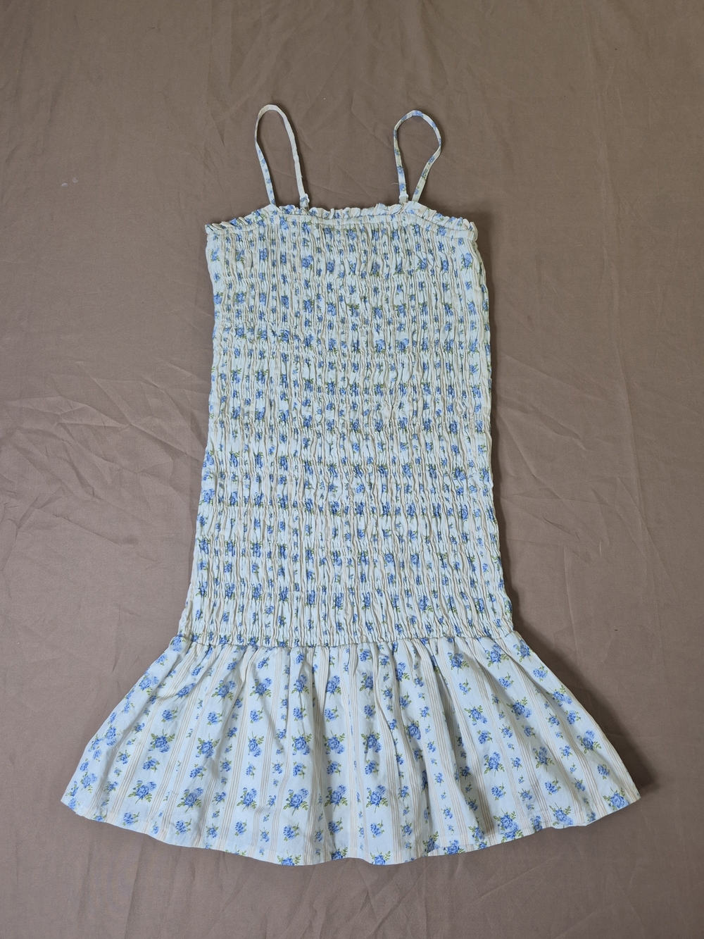 Sim & Sam Blue Floral Smocked Drop Waist Mini Dress, Small - Picture 2 of 7